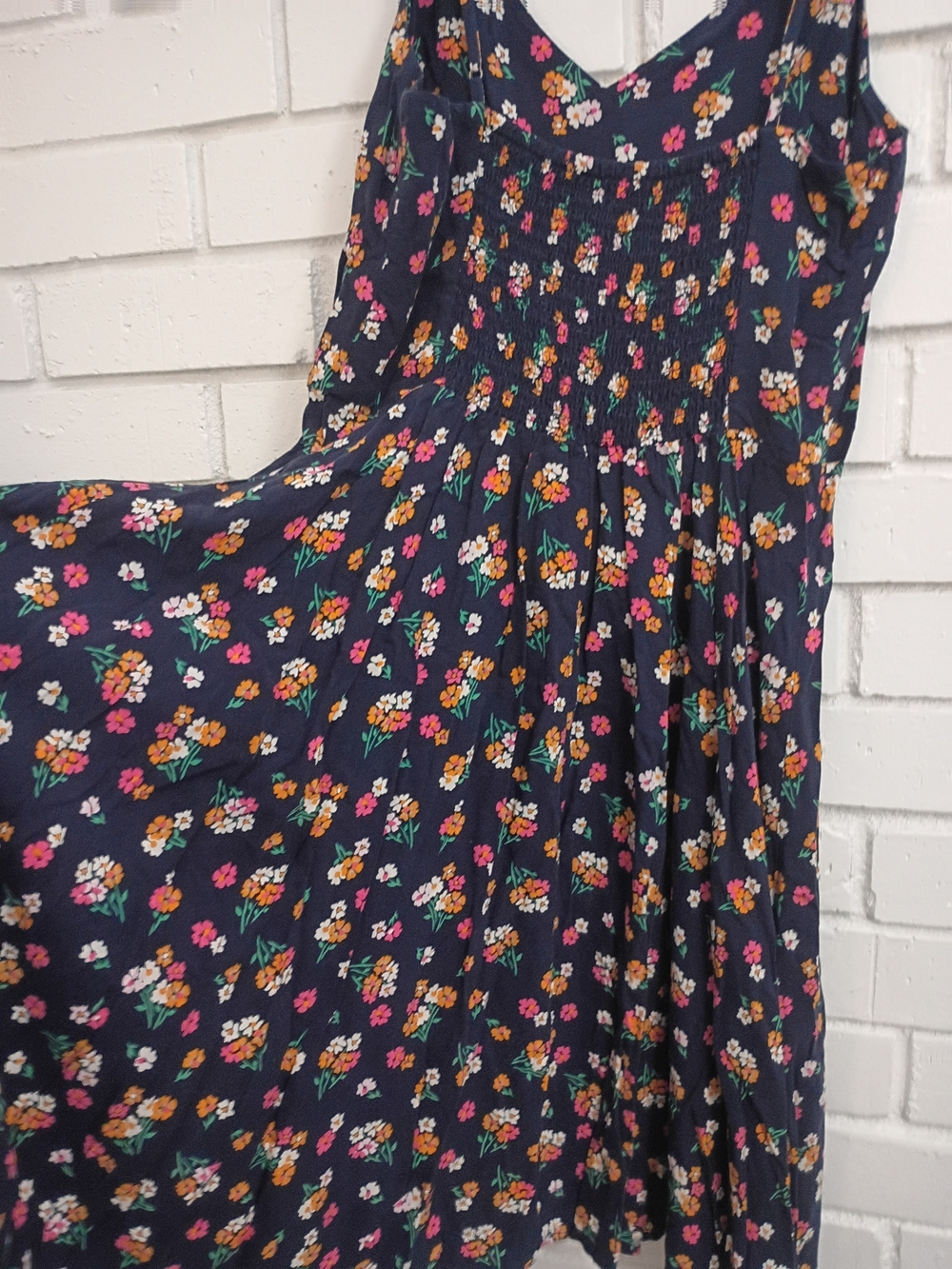 GAP Navy Floral Midi Dress Skirt with Pink & Orange Blooms Size S Tall - Picture 5 of 6